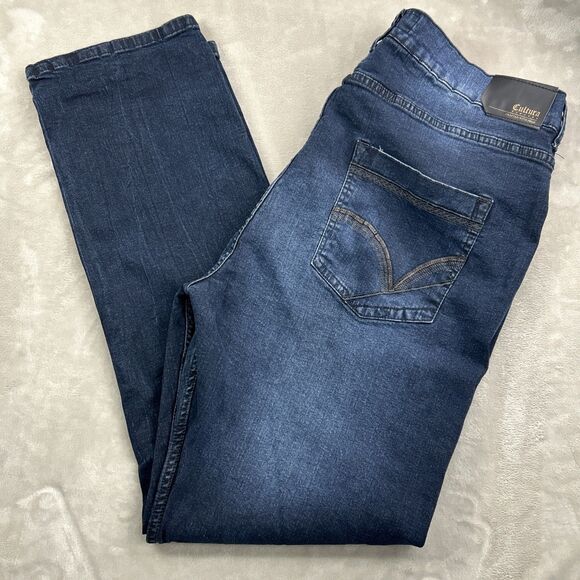 Cultura Jeans Men's Relaxed Fit 46 x 32 Dark Wash Distressed Denim Straight Leg - Picture 2 of 7